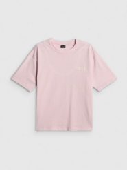 4F T-shirt loose z nadrukiem damski - różowy XS. Czerwone t-shirty damskie 4f, xs, bez wzorów, z bawełny, bez kołnierzyka. Za 59.99 zł.