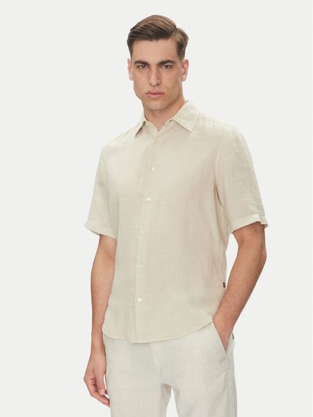 BOSS Koszula 50537382 Beżowy Regular Fit. Brązowe koszule męskie Boss, m, bez wzorów, ze lnu, bez kołnierzyka, bez ramiączek. Za 429.99 zł.