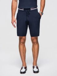 Strukturalne wiskozowe szorty męskie REGULAR - granatowe V2 - Rozmiar: XL. Niebieskie szorty męskie Ombre Clothing, z dzianiny, bez kołnierzyka. W wyprzedaży za 174.99 zł.