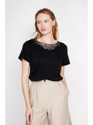 Le Jardin du Lin Koszulka w kolorze czarnym rozmiar: 34. Czarne t-shirty damskie Le jardin du lin, bez wzorów, z koronki, bez kołnierzyka. Za 65.99 zł.