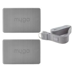Zestaw do jogi Myga – klocek Foam Block + pasek 2 w 1. Szare paski męskie Myga, bez wzorów. W wyprzedaży za 59.99 zł.