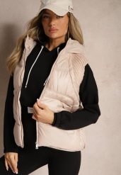 Jasnoróżowa Kamizelka z Kapturem Wykończona Ściągaczami Timamar. Czerwone kamizelki damskie Renee, l, z materiału. Za 119.99 zł.
