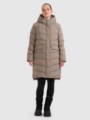 4F Płaszcz puchowy z wypełnieniem naturalnym damski - beżowy XXL. Brązowe płaszcze damskie 4f, na zimę, xxl, bez wzorów, z puchu. Za 799.99 zł.