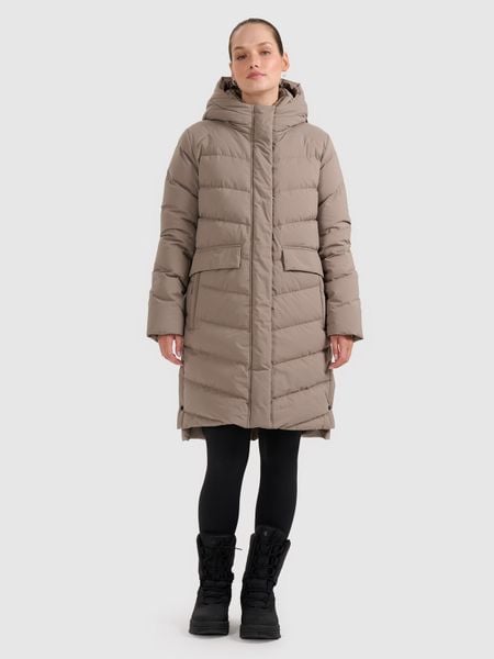 4F Płaszcz puchowy z wypełnieniem naturalnym damski - beżowy XXL. Brązowe płaszcze damskie 4f, na zimę, xxl, bez wzorów, z puchu. Za 799.99 zł.