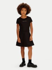 Calvin Klein Sukienka codzienna Skater LVCKSJH02G Czarny Regular Fit. Czarne sukienki dziewczęce CALVIN KLEIN, bez wzorów, z wiskozy, bez ramiączek. Za 299.99 zł.