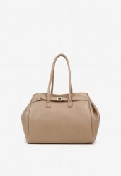 Beżowa Torebka Shopper z Dwoma Rączkami Ozdobiona Paskiem z Klamrą Remisse. Brązowe shopper bag damskie Renee, bez wzorów, na ramię, bez dodatków. Za 159.99 zł.