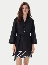 KARL LAGERFELD Sukienka plażowa A2W46075 Czarny Regular Fit. Czarne sukienki damskie Karl Lagerfeld, na plażę, xs, bez wzorów, z bawełny, bez kołnierzyka, bez ramiączek. Za 649.99 zł.