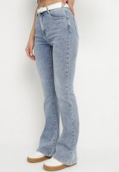 Niebieskie Jeansy o Kroju Dzwonów z Regularnym Stanem Nelirelia. Niebieskie jeansy damskie Born2be. Za 119.99 zł.