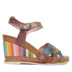 Sandały Laura Vita. Niebieskie sandały damskie Laura Vita, bez wzorów, bez obcasa, na koturnie. Za 429.99 zł.