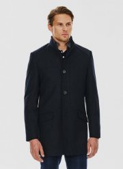 PAKO LORENTE – Płaszcz męski w kolorze granatowym. Niebieskie płaszcze męskie Pako Lorente, na zimę, m, bez wzorów, z poliesteru, eleganckie. Za 399.99 zł.
