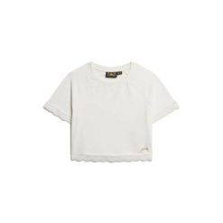 Koszulka damska z krawędzią Superdry. Białe bluzki damskie Superdry., bez wzorów, bez kołnierzyka. W wyprzedaży za 104.25 zł.