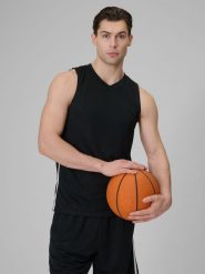 4F Koszulka do koszykówki loose szybkoschnąca uniseks - czarna M. Czarne t-shirty sportowe męskie 4f, m, z materiału, bez ramiączek, na fitness i siłownię. Za 119.99 zł.