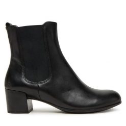 Botki ECCO. Czarne botki damskie ECCO, bez obcasa, na słupku, bez zapięcia. Za 699.99 zł.