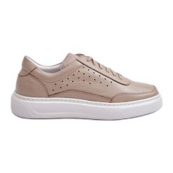 Męskie Buty Sportowe Skórzane Zazoo 1544 Beżowe beżowy. Brązowe buty sportowe na co dzień męskie ze skóry, bez zapięcia. Za 500.85 zł.