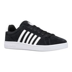 Buty sportowe K-Swiss Court Tiebreak SDE sneakersy zamszowe tenisówki czarne. Czarne trampki i tenisówki męskie K-Swiss, bez wzorów, z materiału, bez zapięcia. Za 297.75 zł.