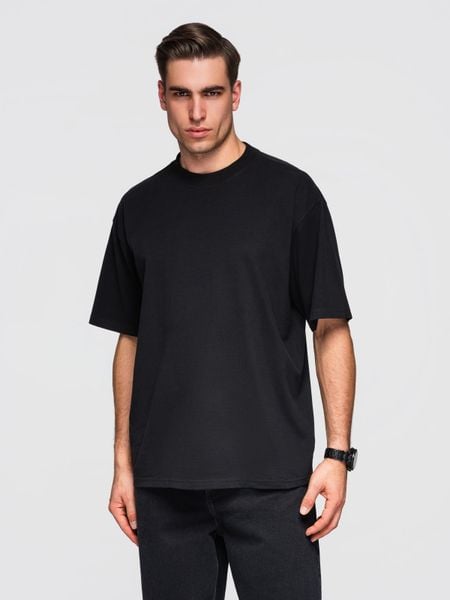 Bawełniany męski t-shirt LOOSE FIT z okrągłym dekoltem – czarny V1 - Rozmiar: S. Czarne t-shirty męskie Ombre Clothing, l, bez wzorów, z bawełny, bez kołnierzyka. Za 169.99 zł.