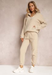 Beżowy Komplet Dresowy z Polaru Bluza z Krótkim Suwakiem i Spodnie Joggery Hypamena. Brązowe bluzy bez kaptura damskie Renee, l, z dresówki. Za 119.99 zł.