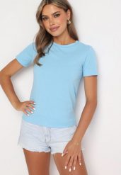 Niebieski T-shirt z Krótkim Rękawem Elldora. Niebieskie t-shirty damskie Born2be, l, bez wzorów, z bawełny, bez kołnierzyka. Za 19.99 zł.