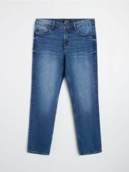 Jeansy straight z efektem sprania - granatowy. Niebieskie jeansy męskie Sinsay. Za 79.99 zł.