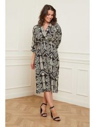 Curvy Lady Sukienka w kolorze czarno-kremowym rozmiar: 48/50. Brązowe sukienki damskie Curvy Lady, na co dzień, bez wzorów, z wiskozy, klasyczne, bez kołnierzyka, bez ramiączek, midi, proste. Za 162.95 zł.