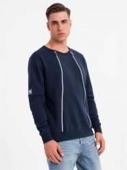 Bluza męska z ozdobnymi zamkami z przodu – granatowa V2 OM-SSNZ-0187 - XXL. Niebieskie bluzy bez kaptura męskie Ombre Clothing, l, z bawełny. Za 113.99 zł.