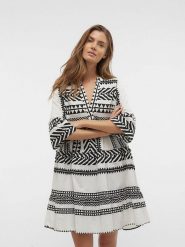 Vero Moda Sukienka w kolorze biało-czarnym rozmiar: S. Białe sukienki damskie Vero Moda, s, bez wzorów, z bawełny, bez kołnierzyka, bez ramiączek, mini. Za 113.90 zł.