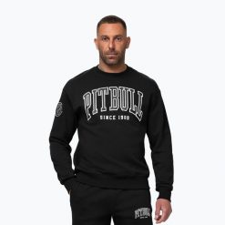 Bluza męska Pitbull Badger Crewneck. Czarne bluzy bez kaptura męskie PITBULL, bez wzorów, z bawełny, bez kołnierzyka, bez ramiączek. Za 229.99 zł.