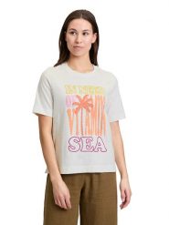 CARTOON Koszulka w kolorze kremowym rozmiar: 44. Brązowe bluzki damskie Cartoon, bez wzorów, z bawełny, bez kołnierzyka. Za 69.99 zł.