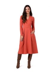 Be Wear Sukienka w kolorze pomarańczowym rozmiar: M. Pomarańczowe sukienki damskie Be Wear, m, bez wzorów, bez kołnierzyka, bez ramiączek, midi, rozkloszowane. Za 170.87 zł.