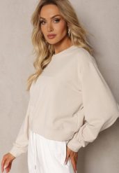 Jasnobeżowa Oversize Bluza z Bawełny o Krótkim Fasonie Sibolla. Brązowe bluzy bez kaptura damskie Renee, l, z bawełny. Za 49.99 zł.