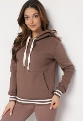 Brązowa Bawełniana Bluza z Kapturem i Ściągaczami w Paski Nempis. Brązowe bluzy z kapturem damskie Born2be, na zimę, z bawełny. Za 99.99 zł.