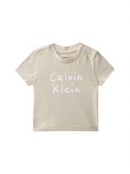 Calvin Klein Jeans T-Shirt LVCKSJA52B Beżowy Regular Fit. Brązowe koszulki dziewczęce Calvin Klein Jeans, bez wzorów, z bawełny, bez ramiączek. Za 89.99 zł.