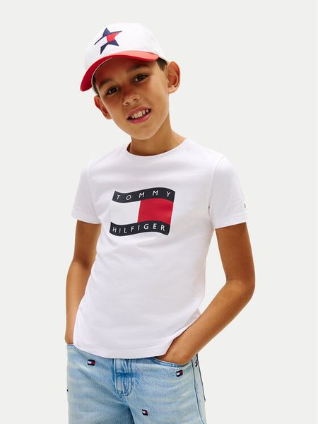 Tommy Hilfiger T-Shirt Wavy Flag KB0KB10275 Biały Regular Fit. Białe t-shirty chłopięce Tommy Hilfiger, bez wzorów, z bawełny, bez ramiączek. Za 109.99 zł.