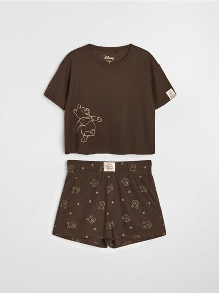 Piżama dwuczęściowa Winnie the Pooh - brązowy. Brązowe piżamy damskie Sinsay, l, bez wzorów, bez ramiączek. Za 49.99 zł.
