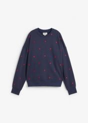 Bluza oversize z haftem, z mieszanki bawełny. Niebieskie bluzy bez kaptura damskie bonprix, z bawełny. Za 147.99 zł.