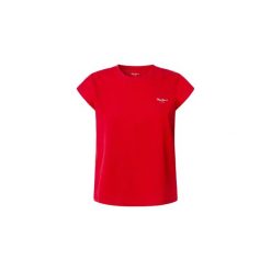 Koszulka damska Pepe Jeans Blooma. Czerwone bluzki sportowe damskie Pepe Jeans, z jeansu, bez kołnierzyka, bez ramiączek. Za 161.00 zł.