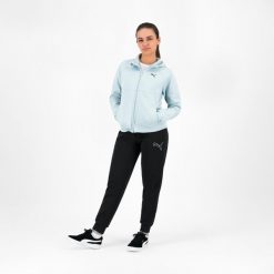 Bluza z kapturem damska Puma Gym & Pilates. Niebieskie bluzy sportowe damskie Puma, xs, z bawełny. W wyprzedaży za 129.99 zł.