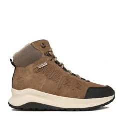 Trzewiki Rieker. Brązowe botki damskie Rieker, bez obcasa, na płaskiej podeszwie, bez zapięcia. Za 439.99 zł.