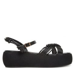 Sandały Roxy. Czarne sandały damskie Roxy, bez wzorów, bez obcasa, na koturnie. Za 127.99 zł.