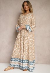 Beżowa Wiskozowa Sukienka z Printem w Stylu Boho z Chwostami Erianea. Brązowe sukienki damskie Renee, na co dzień, l, bez wzorów, z wiskozy, boho, bez kołnierzyka, bez ramiączek, maxi, proste. W wyprzedaży za 71.99 zł.