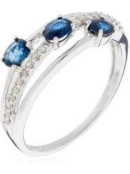 Maison héritage PARIS Złoty pierścionek "Trio de Saphir" z diamentami i szafirem rozmiar: 60. Niebieskie pierścionki damskie maison héritage PARIS, z diamentem, złote. Za 1,913.99 zł.