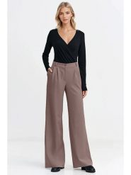 Nife Spodnie w kolorze jasnobrązowym rozmiar: 40. Brązowe spodnie materiałowe damskie Nife, bez wzorów, z materiału, z podwyższonym stanem. Za 191.88 zł.