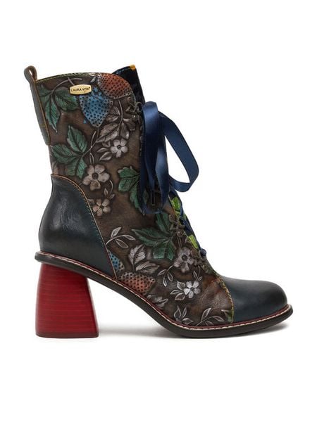 Laura Vita Botki Evcao 311 Niebieski. Niebieskie botki damskie Laura Vita, ze skóry, bez obcasa, na słupku, bez zapięcia. Za 399.99 zł.