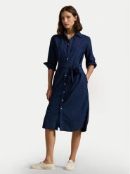Polo Ralph Lauren Sukienka koszulowa 211963031 Granatowy Regular Fit. Niebieskie sukienki damskie Polo Ralph Lauren, bez wzorów, z bawełny, bez kołnierzyka, bez ramiączek, koszulowe. Za 1,039.00 zł.