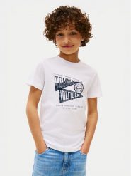 Tommy Hilfiger T-Shirt Graphic KB0KB09719 Biały Regular Fit. Białe t-shirty chłopięce Tommy Hilfiger, bez wzorów, z bawełny, bez ramiączek. Za 99.99 zł.