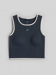 4F Crop top do jogi szybkoschnący damski - granatowy XL. Niebieskie topy damskie 4f, l, bez wzorów, z materiału, bez kołnierzyka. Za 129.99 zł.