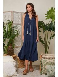 Lin Passion Sukienka w kolorze granatowym rozmiar: 40/42. Niebieskie sukienki damskie Lin Passion, bez wzorów, z bawełny, klasyczne, bez kołnierzyka, bez ramiączek, maxi. Za 139.54 zł.