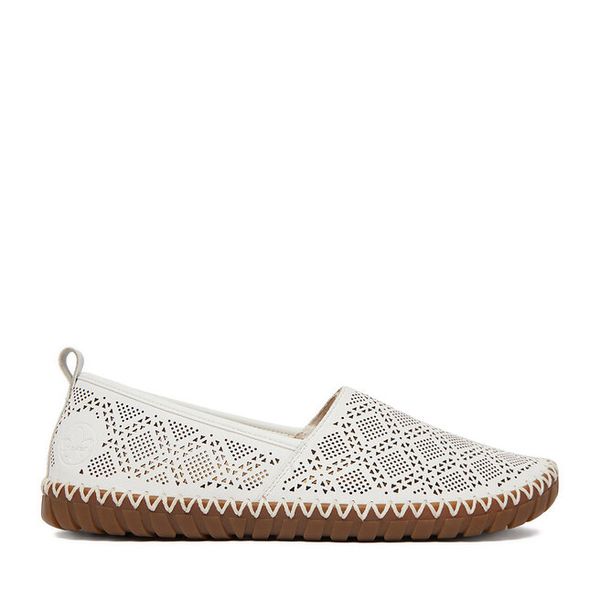 Półbuty Rieker. Białe półbuty damskie Rieker, bez wzorów, bez obcasa, na płaskiej podeszwie. Za 319.99 zł.