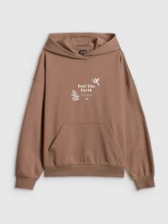 4F Bluza dresowa loose z kapturem damska - beżowa L. Brązowe bluzy z kapturem damskie 4f, l, z bawełny. Za 189.99 zł.