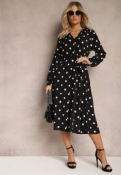 Czarna Wiskozowa Sukienka o Koszulowym Fasonie w Kropki z Paskiem i Kieszeniami Liliea. Czarne sukienki damskie Renee, na spotkanie biznesowe, l, bez wzorów, z wiskozy, eleganckie, bez kołnierzyka, bez ramiączek, koszulowe. W wyprzedaży za 104.99 zł.